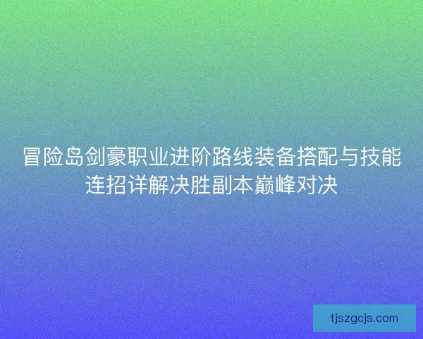冒险岛剑豪职业进阶路线装备搭配与技能连招详解决胜副本巅峰对决