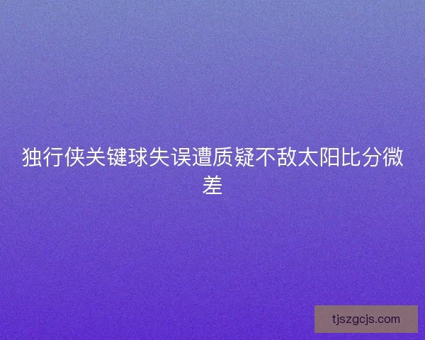 独行侠关键球失误遭质疑不敌太阳比分微差